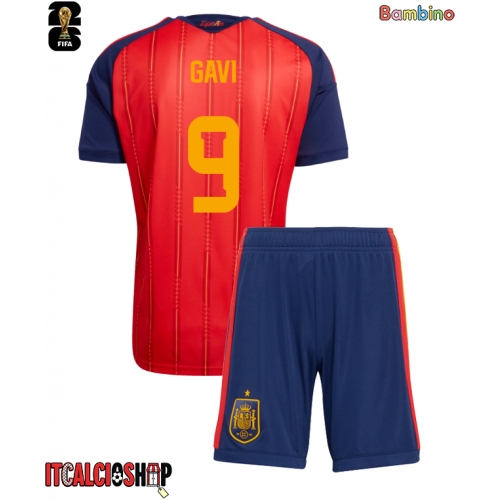 Spagna Paez Gavi #9 Prima Maglia Bambino Mondiali 2026 Manica Corta (+ Pantaloni corti)